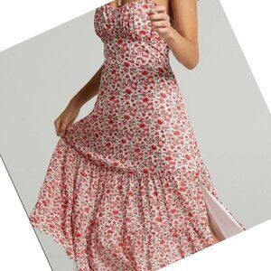 SHOWPO "Monaco" Midi Strappy Empire Sheer Woven Tiered Floral Red/White Size 14
